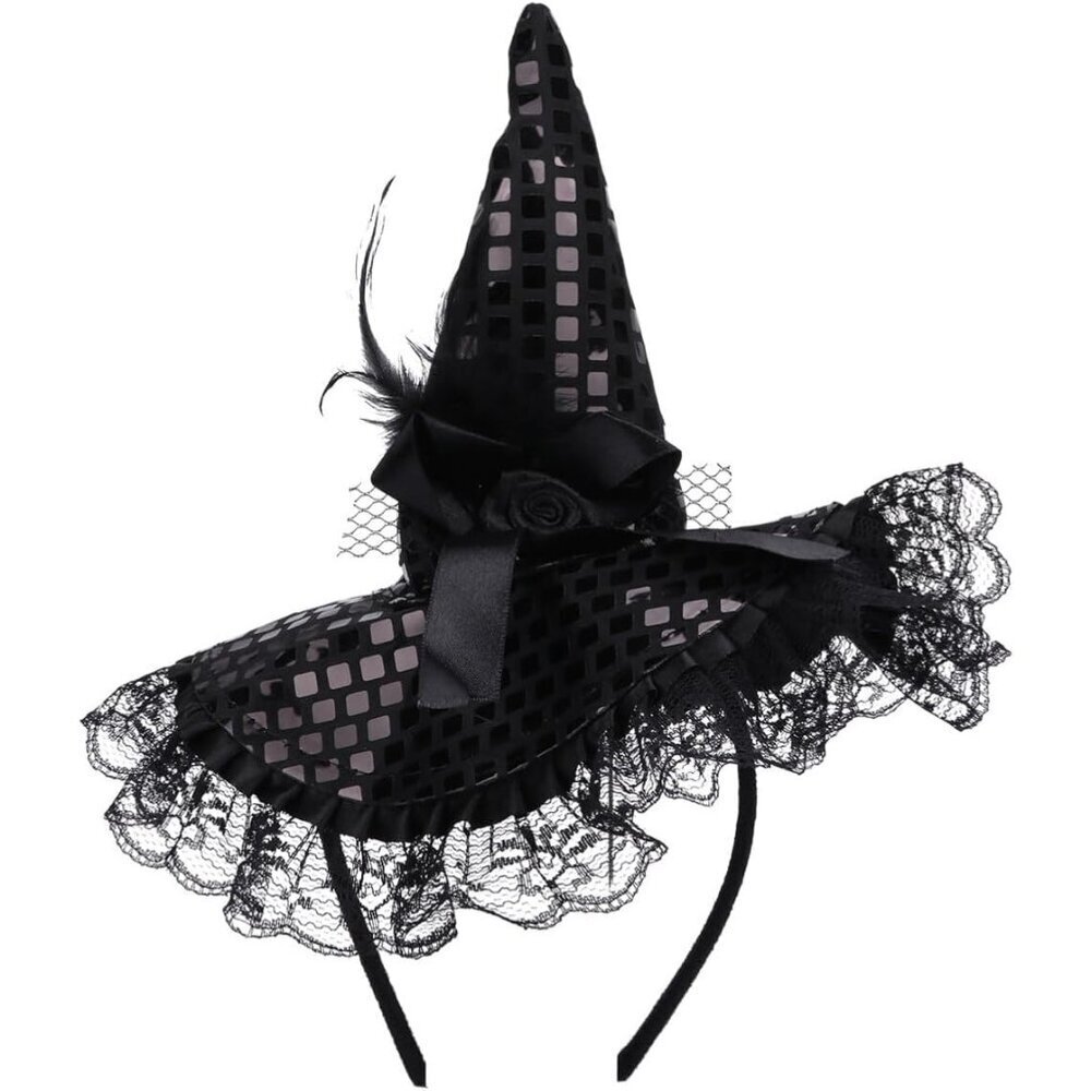 Witch Headband Sequin Lace Veils Costume Accessories Halloween for Women